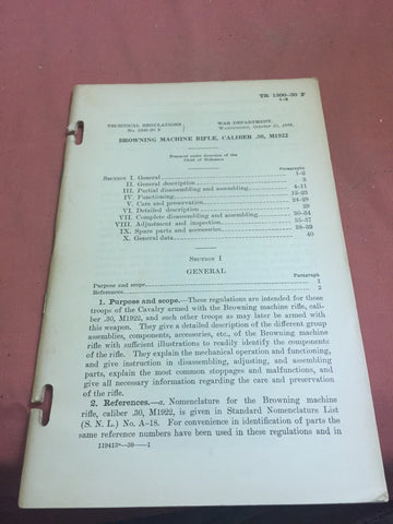 Technical Regulations 1300-30-F Browning Machine Rifle, .30, M1922